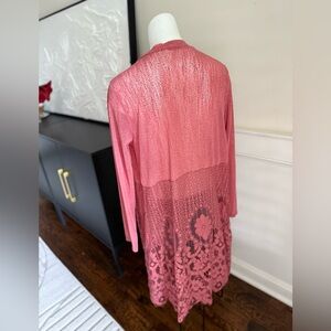 Pink‎ sheer Lace Long Cardigan